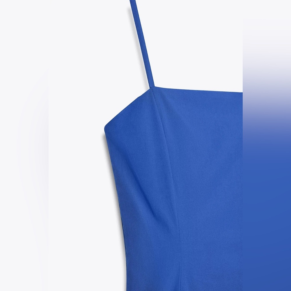 ZARA blue poplin midi dress with adjustable straps, fit & flare.  L NWT - Picture 7 of 14